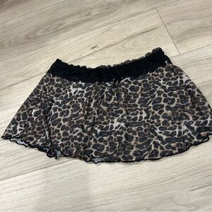 Leopard Print Mini Skirt with Black Lace Trim